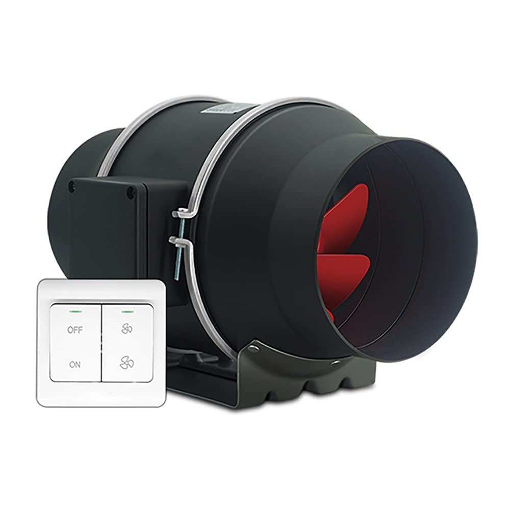 6 inch Duct Fan Booster Inline Ventilation with Dual-Speed Switch Exhaust Blower Vent Air Extractor Ventilation System HVAC Low Noise Operation with Aluminum Blade and Grounded Power Cord (Black)