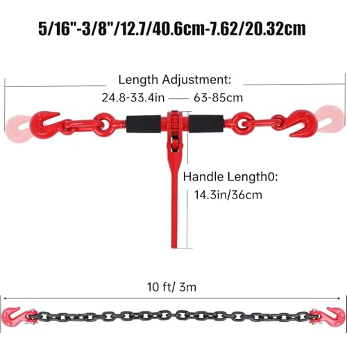 Heavy-Duty Chain Binder Kit 5/16in-3/8in, 4900 lbs Load Capacity - Durable Tie Down Hooks for Lifting, Hauling, and Secure Transport - Ideal for Trucks and Trailers