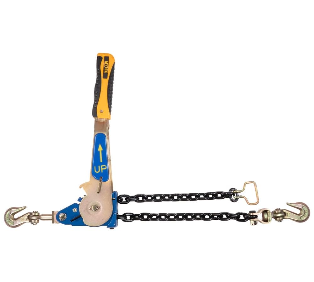Mytee Products 4 Pack 3/8" - 1/2"Easy Ratchet Chain Binder with Grab Hooks & 6000 lbs WLL - Heavy Duty Tie Down Ratchet Load Binder for Flatbed Trailers & Trucks