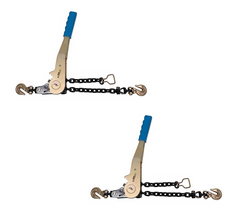Mytee Products 4 Pack 3/8" - 1/2"Easy Ratchet Chain Binder with Grab Hooks & 6000 lbs WLL - Heavy Duty Tie Down Ratchet Load Binder for Flatbed Trailers & Trucks