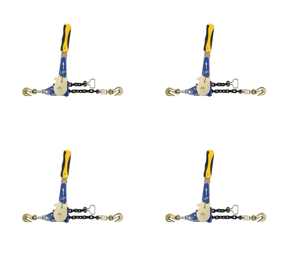 Mytee Products 4 Pack 3/8" - 1/2"Easy Ratchet Chain Binder with Grab Hooks & 6000 lbs WLL - Heavy Duty Tie Down Ratchet Load Binder for Flatbed Trailers & Trucks