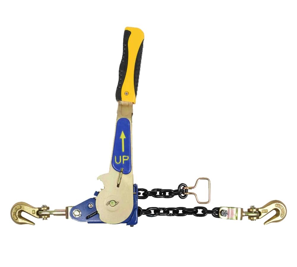 Mytee Products 4 Pack 3/8" - 1/2"Easy Ratchet Chain Binder with Grab Hooks & 6000 lbs WLL - Heavy Duty Tie Down Ratchet Load Binder for Flatbed Trailers & Trucks