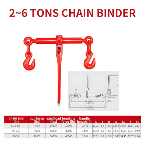 2 Pcs 2Ton Ratchet Chain Binder Kit - 5/16" & 3/8" Load Binder with G80 5/16" x 19.7 FT Chain & 3/8" Clevis Grab Hooks for Heavy-Duty Hauling, Towing, & Tie Down Solutions