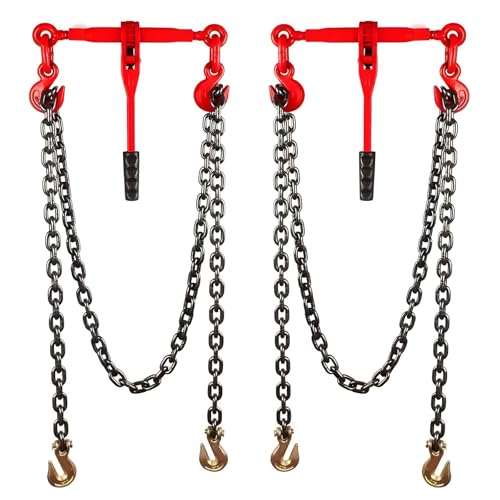 2 Pcs 2Ton Ratchet Chain Binder Kit - 5/16" & 3/8" Load Binder with G80 5/16" x 19.7 FT Chain & 3/8" Clevis Grab Hooks for Heavy-Duty Hauling, Towing, & Tie Down Solutions