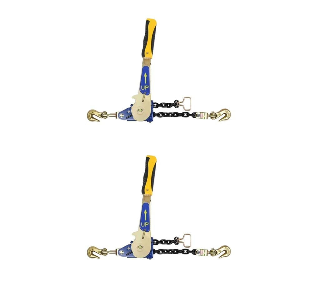 Mytee Products 4 Pack 3/8" - 1/2"Easy Ratchet Chain Binder with Grab Hooks & 6000 lbs WLL - Heavy Duty Tie Down Ratchet Load Binder for Flatbed Trailers & Trucks