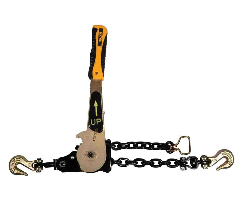Mytee Products 4 Pack 3/8" - 1/2"Easy Ratchet Chain Binder with Grab Hooks & 6000 lbs WLL - Heavy Duty Tie Down Ratchet Load Binder for Flatbed Trailers & Trucks