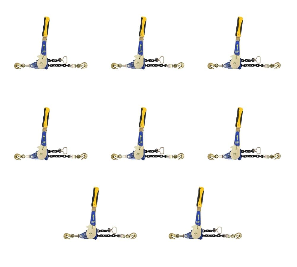 Mytee Products 4 Pack 3/8" - 1/2"Easy Ratchet Chain Binder with Grab Hooks & 6000 lbs WLL - Heavy Duty Tie Down Ratchet Load Binder for Flatbed Trailers & Trucks