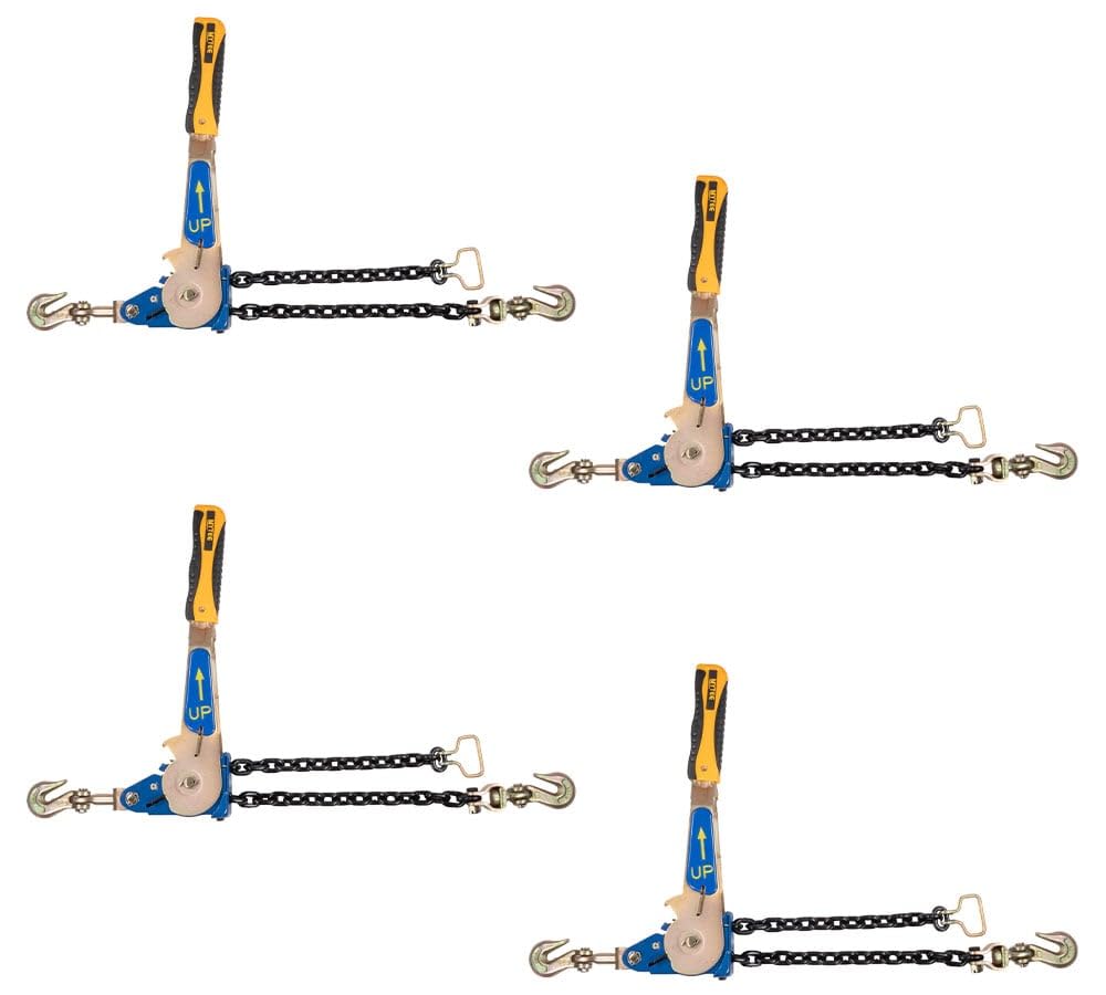 Mytee Products 4 Pack 3/8" - 1/2"Easy Ratchet Chain Binder with Grab Hooks & 6000 lbs WLL - Heavy Duty Tie Down Ratchet Load Binder for Flatbed Trailers & Trucks