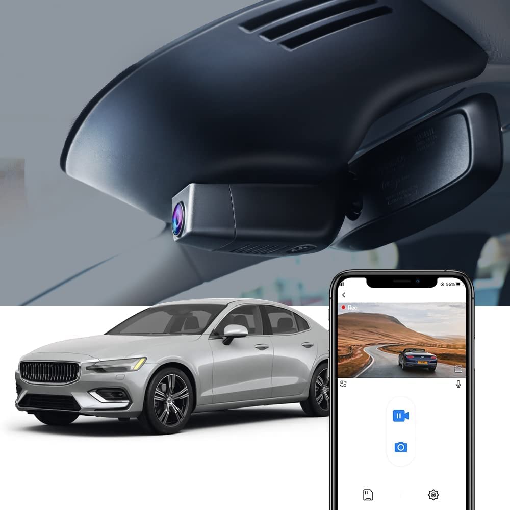 Fitcamx 2K Front and Rear Dash Cam Suitable for Volvo S60 V60 2019 2020 2021 2022 T5 T6 T8 B5, OEM Style, Dual 1440P+1080P HD Video, Loop Recording WiFi, Gravity Sensor, WDR Night Vision, 64GB Card