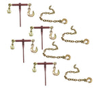 Mytee Products 4 Pcs Ratchet Binder with Grab Hook w/ 4 Pcs Trailer Hitch Safety Chain with Slip Hook