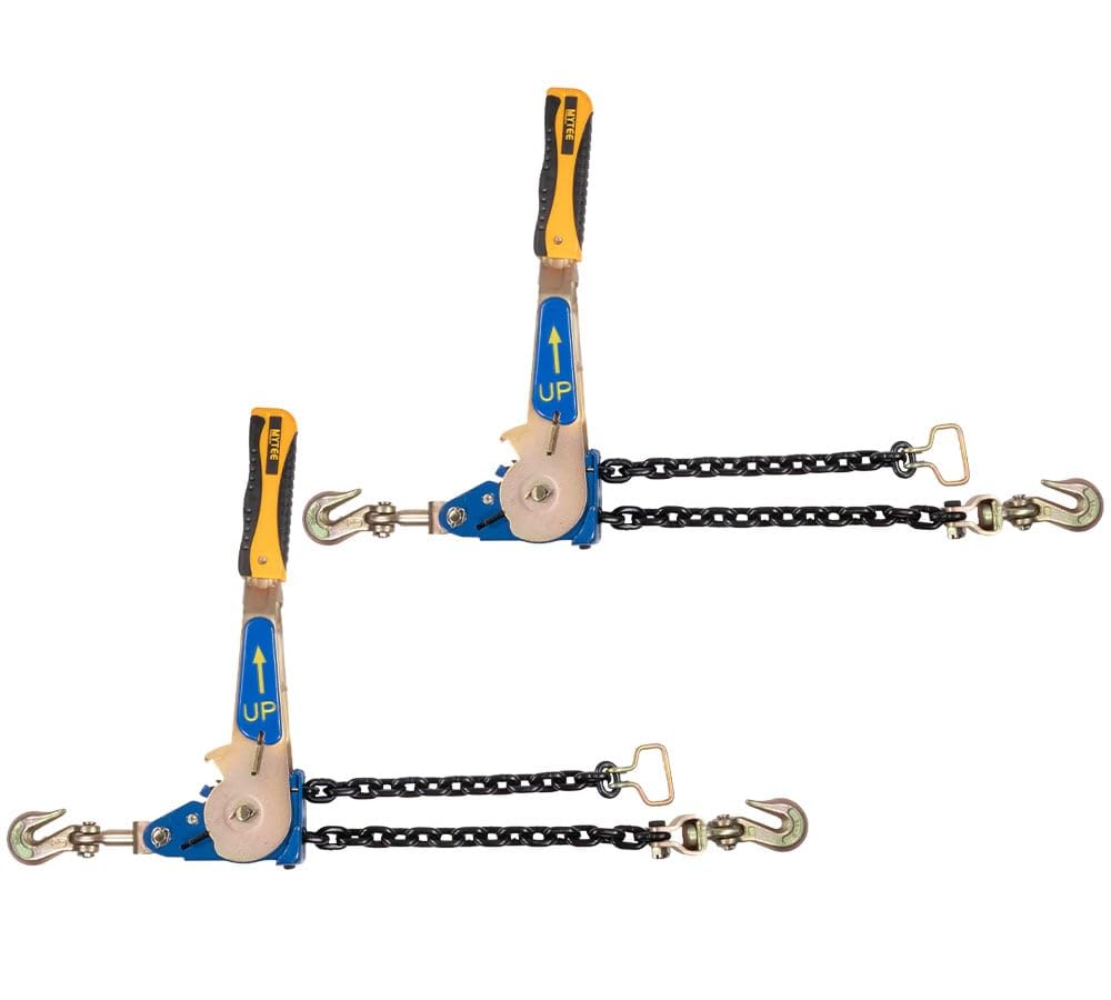 Mytee Products 4 Pack 3/8" - 1/2"Easy Ratchet Chain Binder with Grab Hooks & 6000 lbs WLL - Heavy Duty Tie Down Ratchet Load Binder for Flatbed Trailers & Trucks