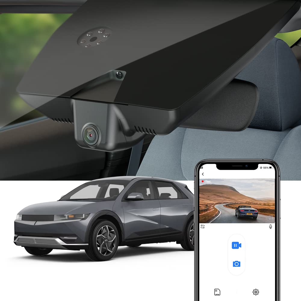 Fitcamx Front 2K+Rear 1080P Dash Cam Adapts for Hyundai IONIQ 5 2022-2024 (6 Vents) SE Standard Range SEL Limited, OEM Look, Dual HD Video, WiFi & APP, Loop Recording, G-Sensor, Easy to Use, 64GB Card