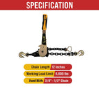 Mytee Products 4 Pack 3/8" - 1/2"Easy Ratchet Chain Binder with Grab Hooks & 6000 lbs WLL - Heavy Duty Tie Down Ratchet Load Binder for Flatbed Trailers & Trucks