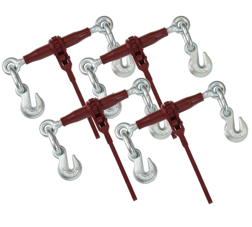 Mytee Products 4 Pack 3/8" - 1/2" Pro Heavy Duty Ratchet Load Chain Binder with with Grab Hooks - 12,000 Lbs Working Load Limit - Heavy Swaged Barrel Cold-Drawn Tubing for Increased Strength