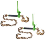 Mytee Products 4 Pack Hi-Viz Green Folding Handle Ratchet Pro-Binder w/ 3/8"-5/16" Grab Hook, 1/2" Sling Hook & 3/8" x 2' G80 Chain, 1/2" Sling Hook | 7,100 lbs WLL | Binder for Flatbed Trailer