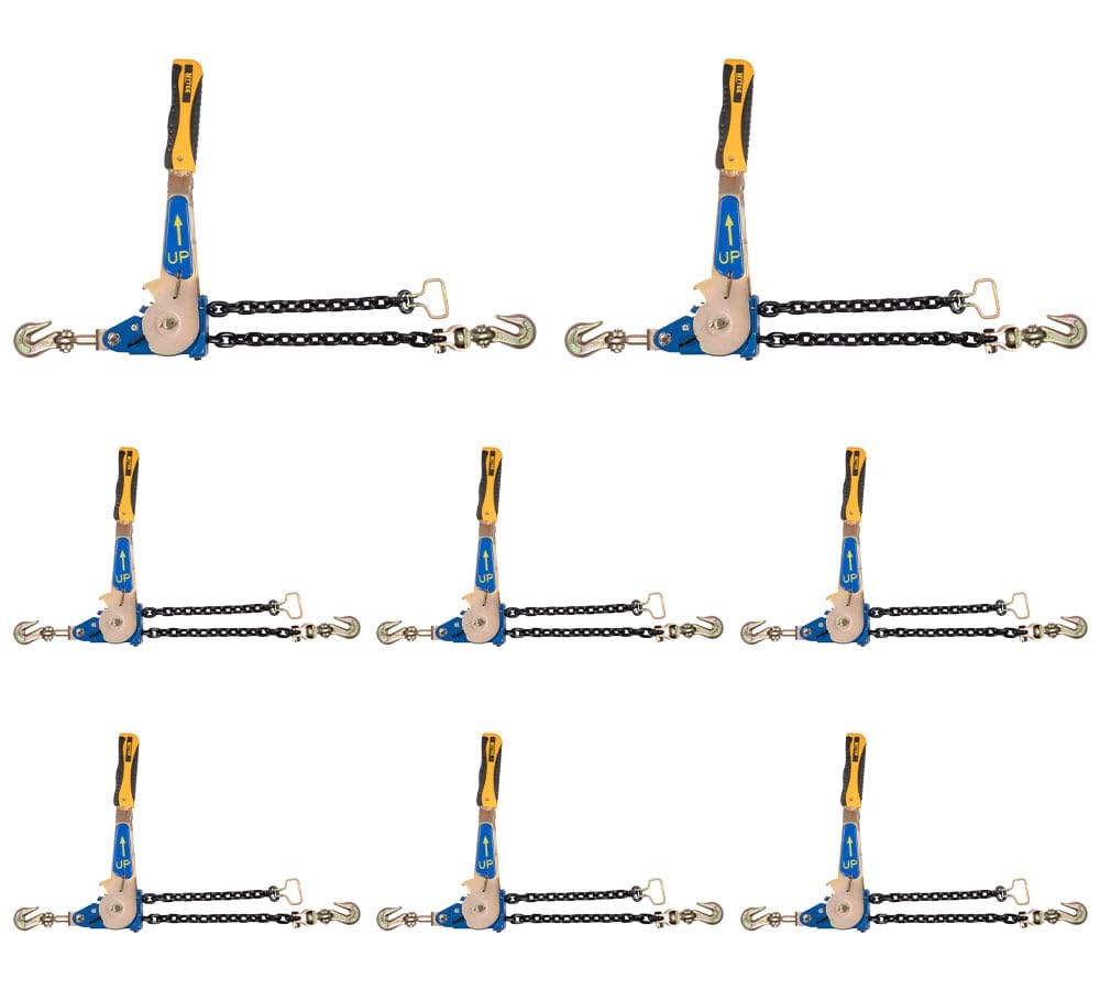 Mytee Products 4 Pack 3/8" - 1/2"Easy Ratchet Chain Binder with Grab Hooks & 6000 lbs WLL - Heavy Duty Tie Down Ratchet Load Binder for Flatbed Trailers & Trucks