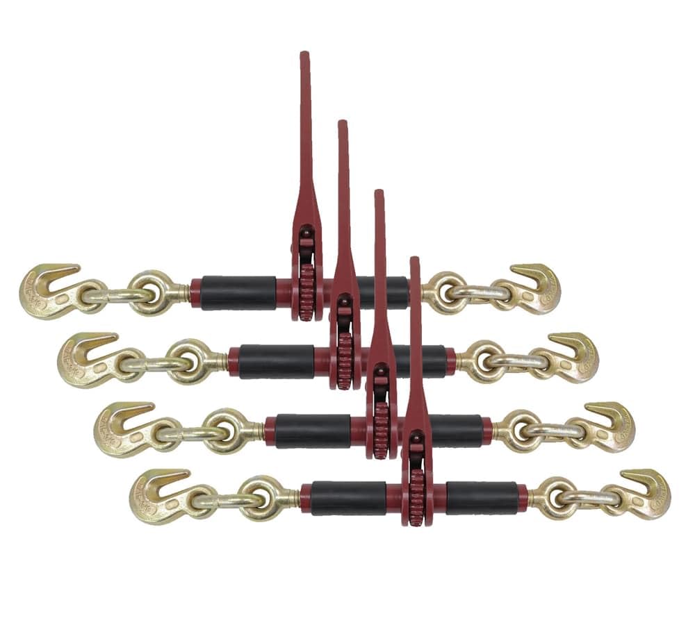 Mytee Products 4 Pack 5/16" - 3/8" Ratchet Chain Binder w/Rubber Grips - 7100 lbs WLL Closed Body Ratchet Lever Load Binder - Tie Down Hauling Chain Binders for Flatbed Truck Trailer