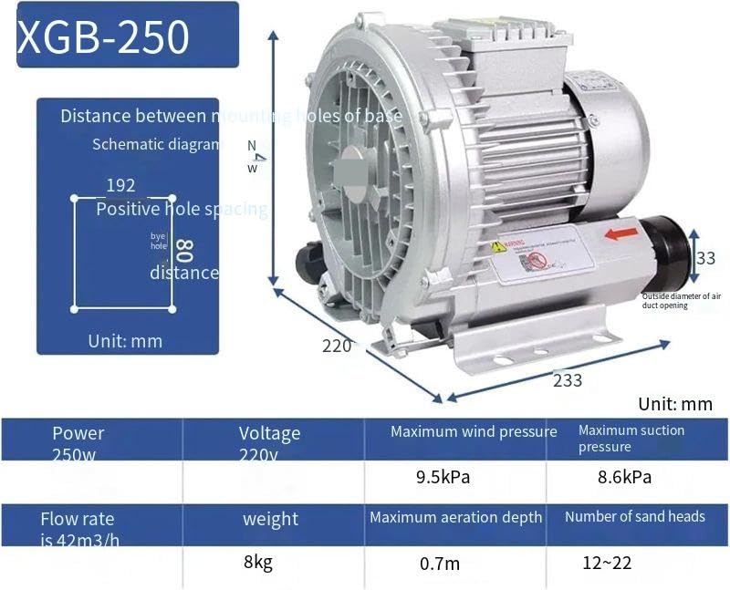 1pc XGB High-Pressure Vortex Fan - Powerful Centrifugal Blower for Industrial Applications, Fish Pond Aeration, HVAC, and More (XGB-370W 220V)