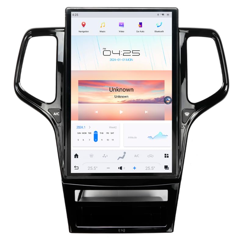 14.4 Inch Qualcomm Android 11 Car Radio for Jeep Grand Cherokee 2011-2013 Stereo Replace Tesla Style IPS Touch Screen Android Auto GPS Navigation Head Unit Multimedia Player