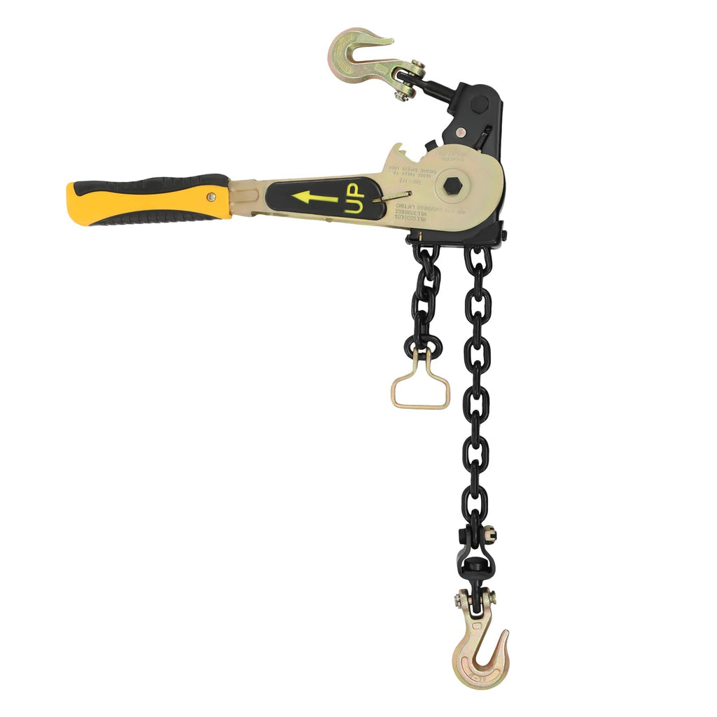 4 Pack Ratcheting Chain Binder Kit, EZ Ratchet Chain Load Binder with Grab Hooks, 6600 lbs Capacity Heavy Duty Tie Down Ratchet Load Binder for Trucks Flatbed Trailers (Yellow, 4pack 6600lbs)