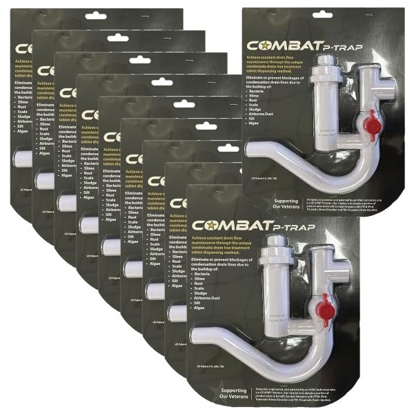(Pack of 10) Combat P-Trap | Easy-Cleaning HVAC P-Trap with Tab Dispenser | No Venting Needed | Replaces Traditional HVAC P-Traps & Insulation | Compatible with Most Furnace & AC Systems