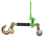 Mytee Products Chain Binder Kit - 2PK Hi-Viz Green Folding Ratchet Load Binder w/ 1/2" Grab Hook & 5/8" Slip Hook 15,000 lbs WLL & 2PK 1/2" x 20' G70 Binder Chain w/Clevis Hooks for Flatbed Trailers
