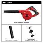 0884-20 for Milwaukee M18 Compact Blower w/Extension Nozzle - Bare Tool