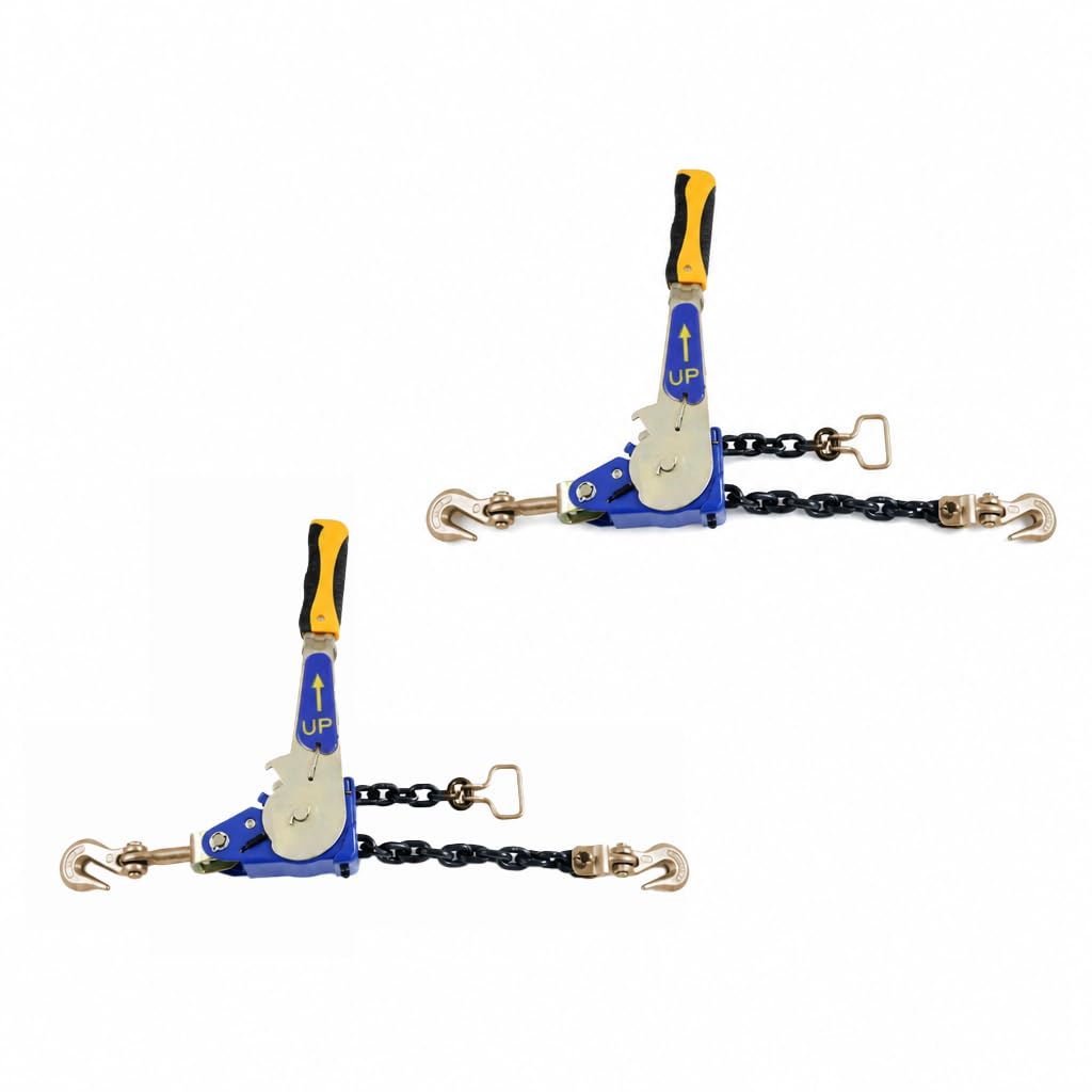2 Pack 5/16"-3/8" EZ Ratchet Chain Binder with G70 Grab Hooks, Ratchet Load Binder Kit, 5400 lbs WLL Heavy Duty Cargo Tie Down for Flatbed Trailers & Trucks