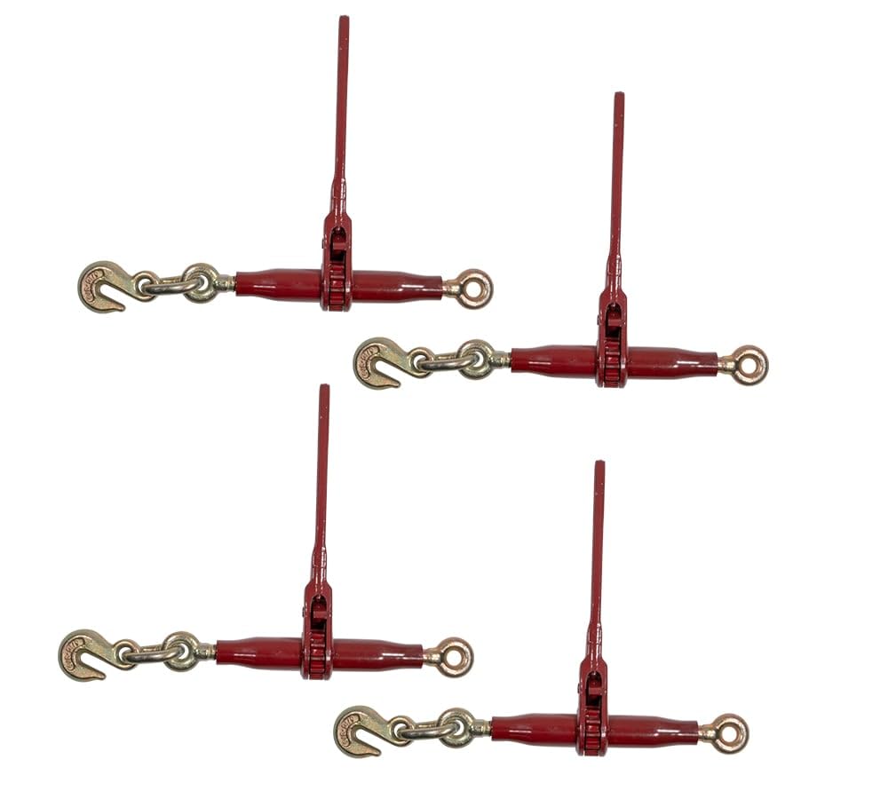 Mytee Products 4 Pack 3/8" - 1/2" Pro Heavy Duty Ratchet Load Chain Binder with with Grab Hooks - 12,000 Lbs Working Load Limit - Heavy Swaged Barrel Cold-Drawn Tubing for Increased Strength