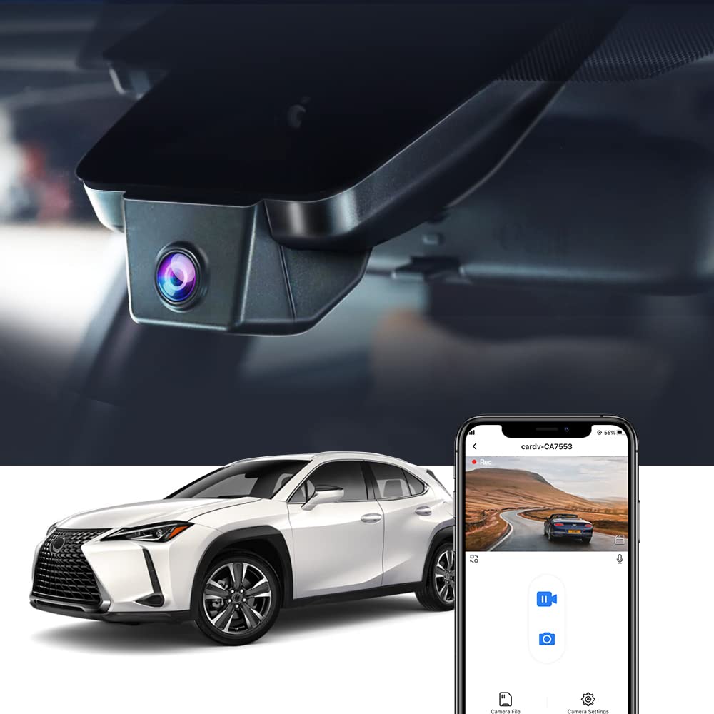 Fitcamx 2K Front and Rear Dash Cam for 2019-2024 Lexus UX 200 250 Luxury F Sport, OEM Factory Style, Dual 1440P+1080P HD Video, WiFi & APP, Loop Recording, Parking Mode, G-Sensor, 64GB Card
