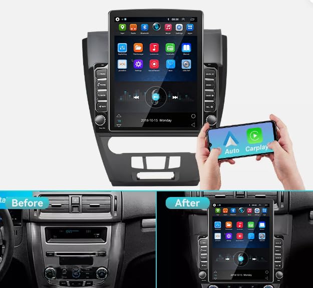 2+64G Android 14 Double Din Car Stereo for Ford Fusion Mondeo 2010 2011 2012 with Wireless Carplay Android Auto 9.7 Inch Car Stereo Radio Touch Screen Bluetooth WiFi Mirror Link FM RDS Backup Camera