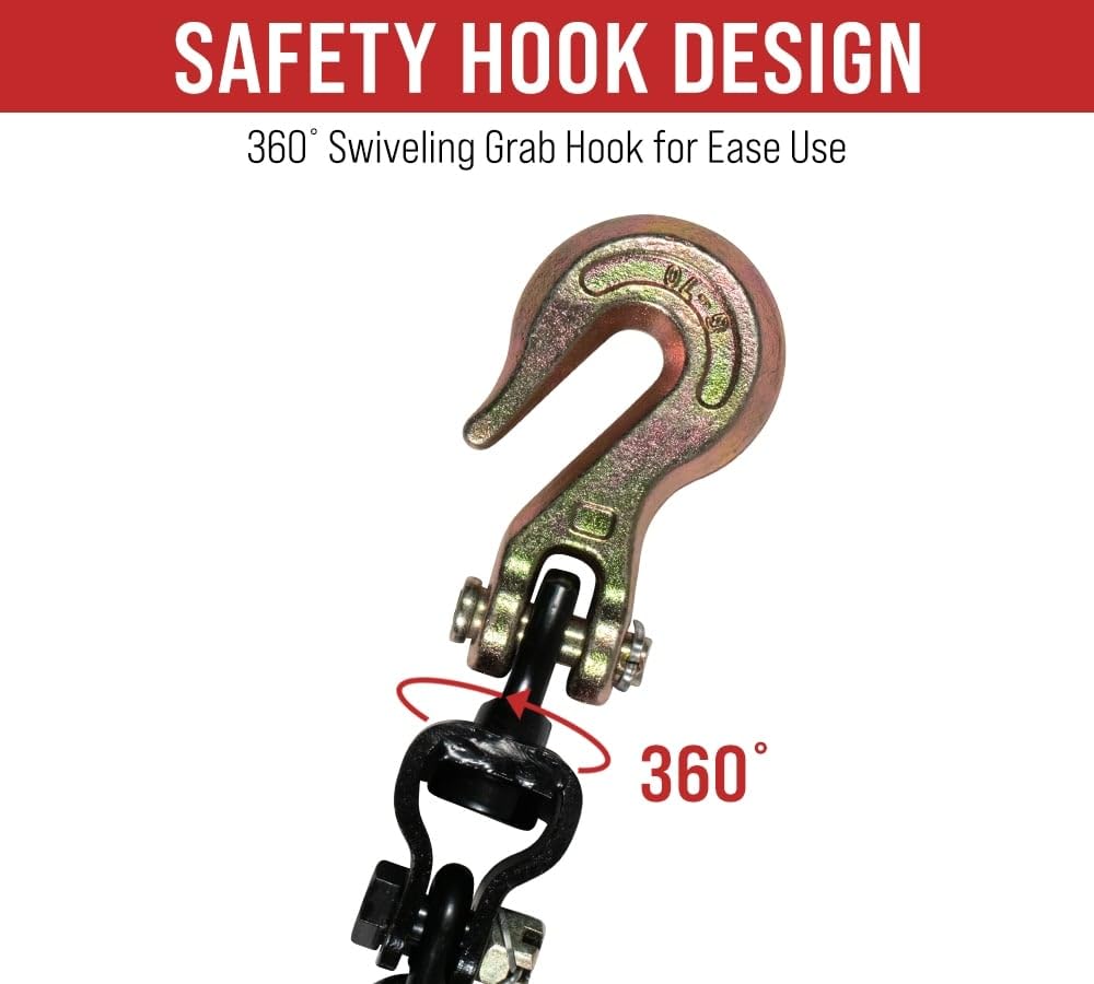 Mytee Products 4 Pack 3/8" - 1/2"Easy Ratchet Chain Binder with Grab Hooks & 6000 lbs WLL - Heavy Duty Tie Down Ratchet Load Binder for Flatbed Trailers & Trucks