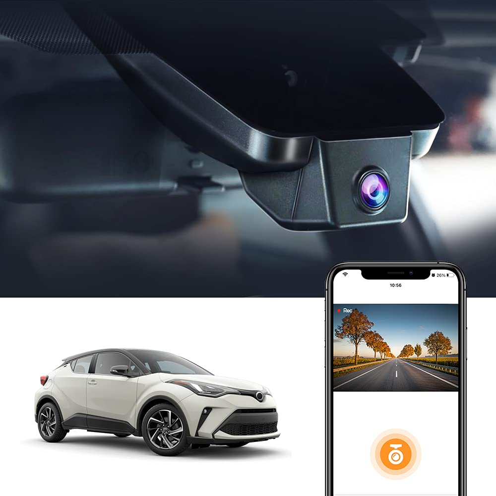 Fitcamx 2K Front and Rear Dash Cam Suitable for Toyota C-HR 2017 2018 2019 2020 LE Limited XLE Premium (Model A), OEM Style, Dual 1440P+1080P HD Video, Loop Recording WiFi, G-Sensor, 64GB Card