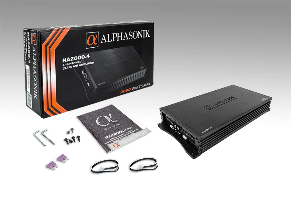 NA2000.4 Neuron Series 2000 Watts Max 4-Channel Car Amp with 4-Way Protection Circuitry Multi-Channel Bridgeable Class A/B Amplifier Low & High Level Inputs