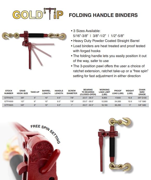 Folding Handle Ratchet Load Binder 3/8" - 1/2" - Premium Working Load 12,000 LBS - Grab Hooks Grade 70 (Cargo Control Transport Heavy Duty Hauling) - Pack of Four