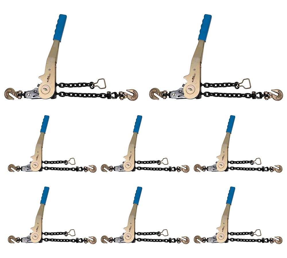 Mytee Products 4 Pack 3/8" - 1/2"Easy Ratchet Chain Binder with Grab Hooks & 6000 lbs WLL - Heavy Duty Tie Down Ratchet Load Binder for Flatbed Trailers & Trucks