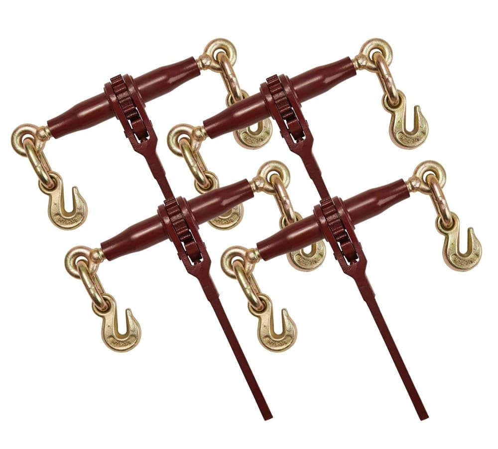 Mytee Products 4 Pack PRO Heavy Duty Chain Binder Ratchet Style 3/8" - 1/2" w/Grab Hooks, 15,000 lbs WLL
