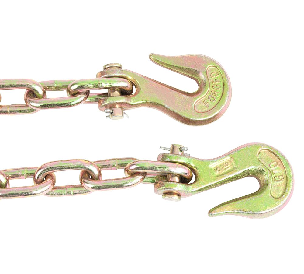 Mytee Products 2 Pack 5/16"- 3/8" Heavy Duty Hi-Viz Green Ratchet Chain Binder w/ 5/16" Grab Hook & 1/2" Slip Hook, 5,400 Lbs WLL & 2 Pack 5/16 Inch x 12 FT Grade 70 Binder Chain w/Clevis Grab Hooks
