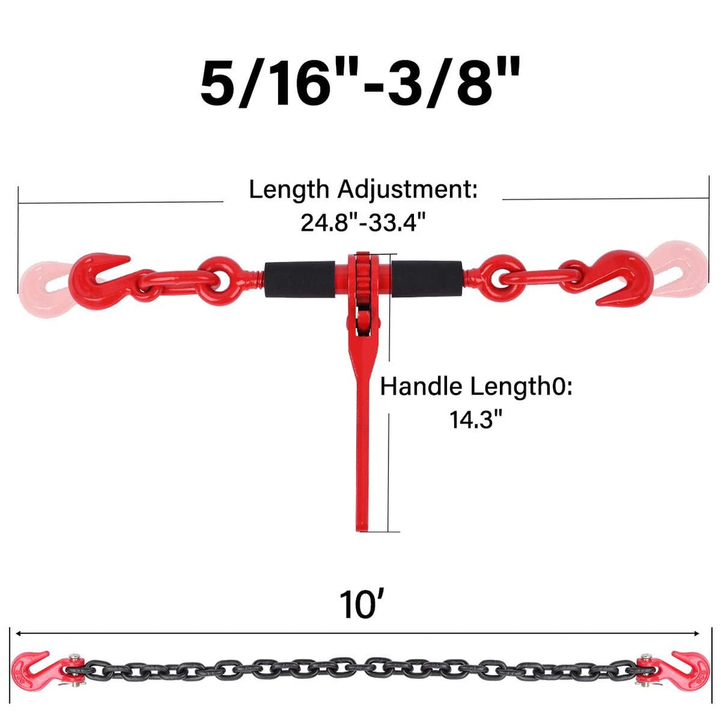 G80 5/16"(4PC*Chain and Binder Kit+10PC Hooks)