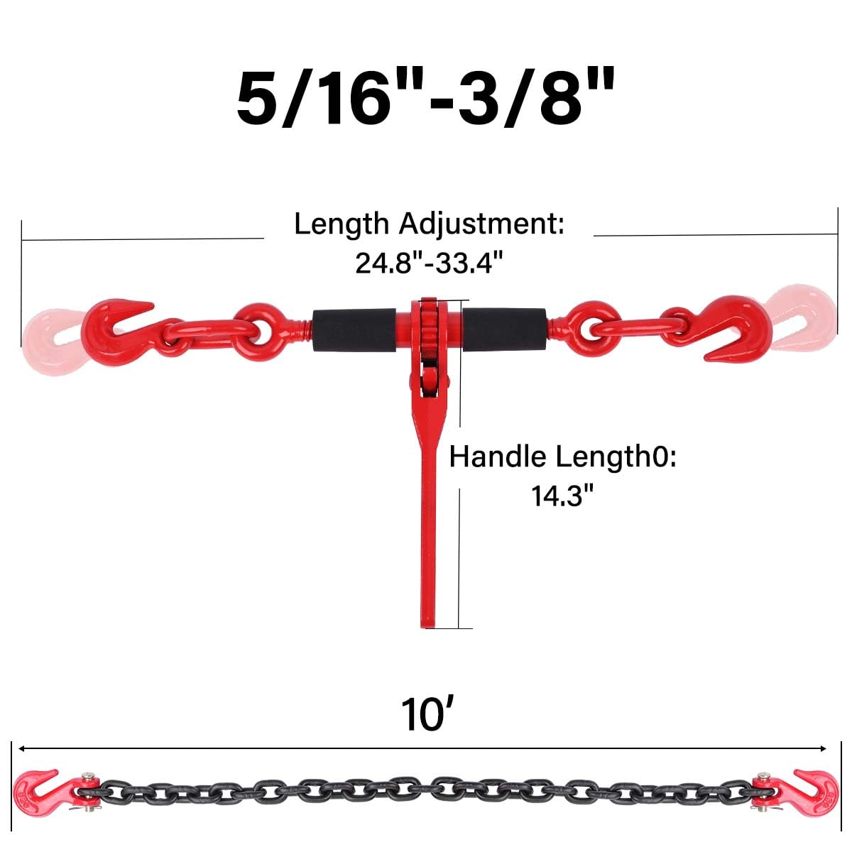 G80 5/16"(4PC*Chain and Binder Kit+10PC Hooks)