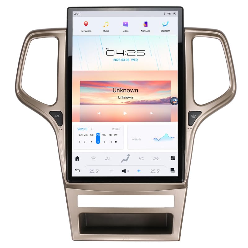 14.4 Inch Qualcomm Android 11 Car Radio for Jeep Grand Cherokee 2011-2013 Stereo Replace Tesla Style IPS Touch Screen Android Auto GPS Navigation Head Unit Multimedia Player