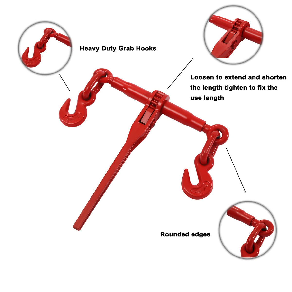 Chain and Binder Kit 5/16in-3/8in, Ratchet Load Binders 5400lbs Safe Working Strength, Ratchet Binders and Chains, 5/16in x 19.6ft Chains w/ G70 Hooks, for Truck, Tie Down, Hauling, Towing