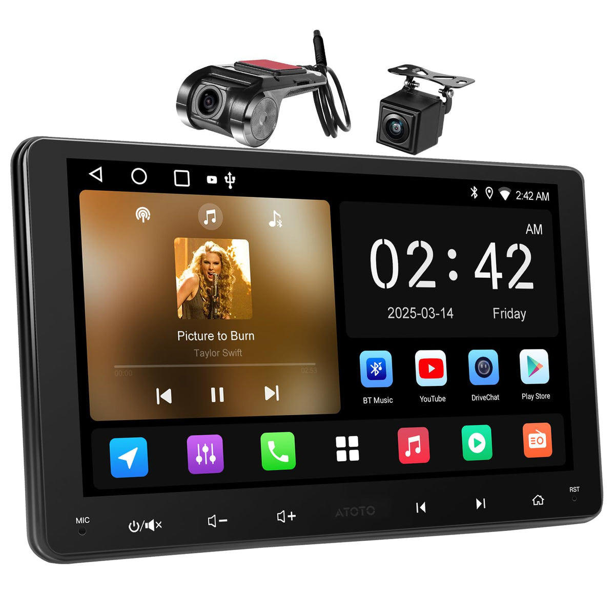 A5L 9" Android Double-DIN Car Stereo with 1080P Dashcam & Backup Camera