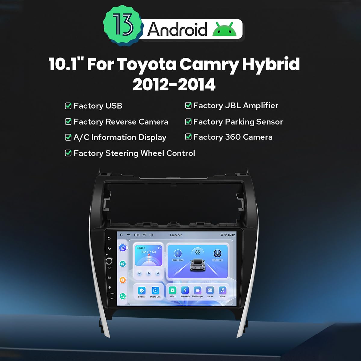 JOYING Car Radio for Toyota Camry 2012 2013 2014, Android 13 Head Unit 10.1 Inch IPS Touch Screen Car Stereo Plug and Play with Wireless Carplay & Android Auto, Mirror Link, FM, GPS, SWC(JY-TT170N8)