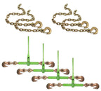 Mytee Products 4 Pack Ratchet Chain Binder & Safety Chain Kit - 3/8"–1/2" Heavy Duty Load Binders with 3/8" x 36" Grade 70 Trailer Safety Chains, 9,200 lbs WLL for Flatbed, Towing & Equipment Hauling