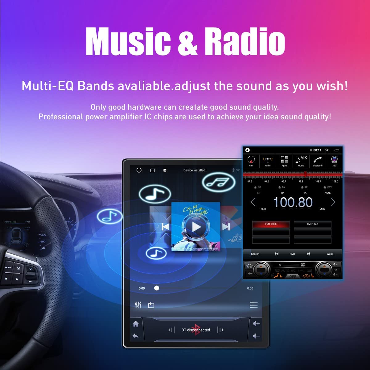 Tesla Style Car CarPlay Android Auto Navigation Stereo GPS Radio Reverse Camera 9.7" IPS Touchscreen Headunit Tablet Media Player for Honda Civic 2004-2011, if Applicable Quad Core 2G+32G MT