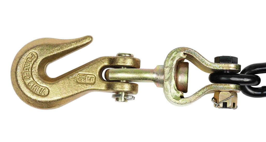 Mytee Products 4 Pcs G70 5/16" Chain & Easy Binder Kit - (2) 5/16"-3/8" Easy Ratcheting Chain Load Binder & (2) 5/16" x 20' G70 Transport Chain w/Grab Hooks - 4700 lbs WLL for Truck Trailer Tie Down