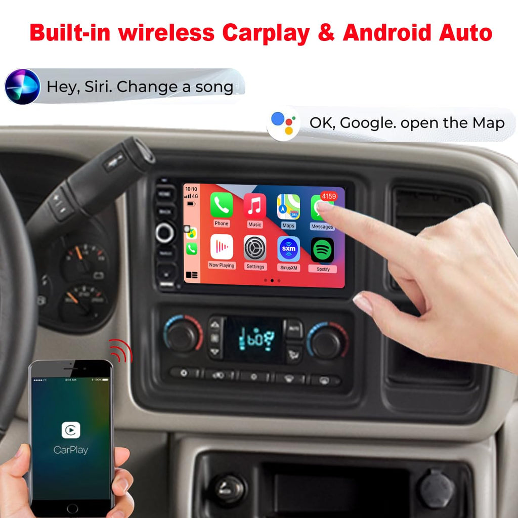 QLED Radio for Chevy Chevrolet Silverado SSR Tahoe 2003-2006,GMC Siera Yukon 2003-2006,Hummer H2 2003-2007,CarPlay Android Auto Ready,Touch Screen Stereo,Free Back Camera