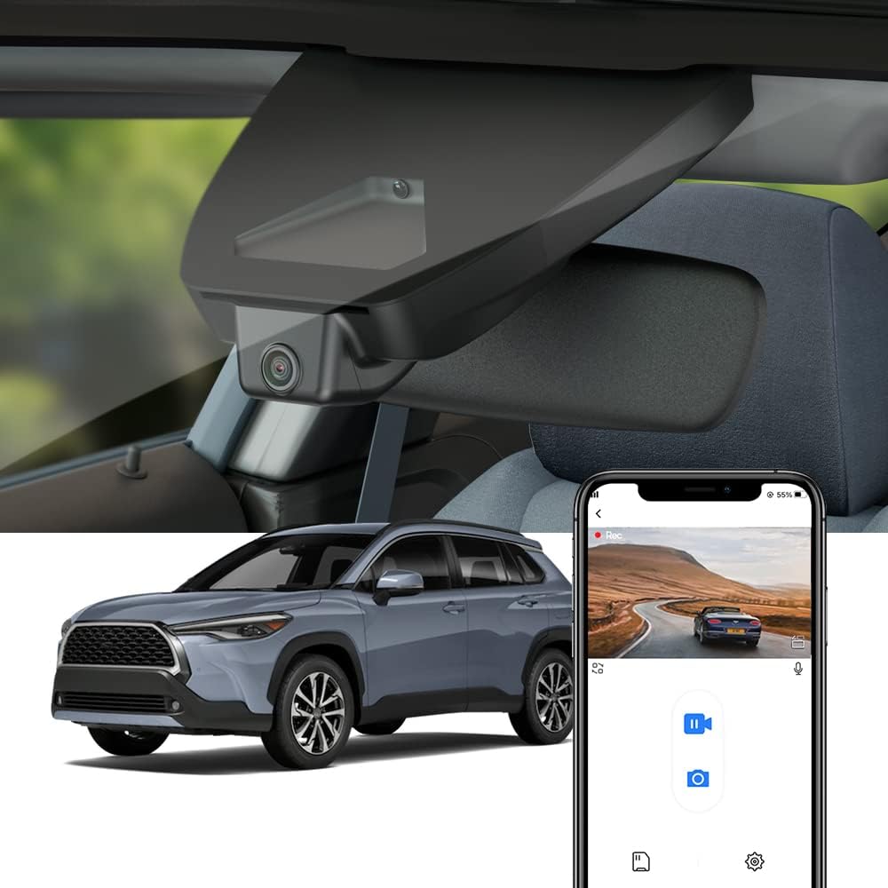 Fitcamx Front 2K+Rear 1080P Dash Cam Adapts for Toyota Corolla Cross 2023-2026 Hybrid (NOT Corolla), OEM Style, Dual HD Video, Built-in WiFi & APP, Loop Recording, G-Sensor, Easy to Use, 64GB Card