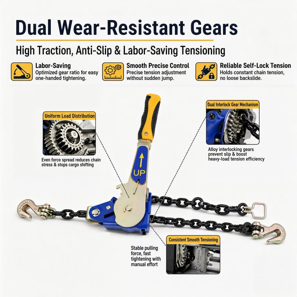 2 Pack 5/16"-3/8" EZ Ratchet Chain Binder with G70 Grab Hooks, Ratchet Load Binder Kit, 5400 lbs WLL Heavy Duty Cargo Tie Down for Flatbed Trailers & Trucks